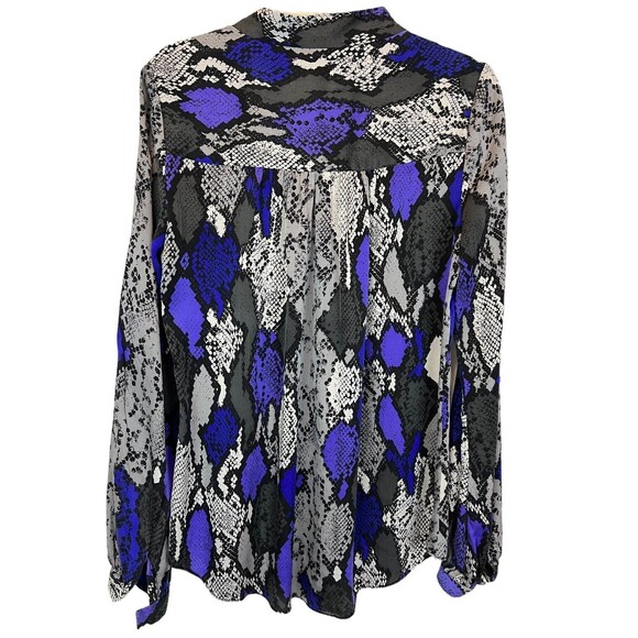 Milly Silk Partial Hook Front Closure Shirt Blouse  Women's Size 0  Purple Snake - Picture 2 of 8
